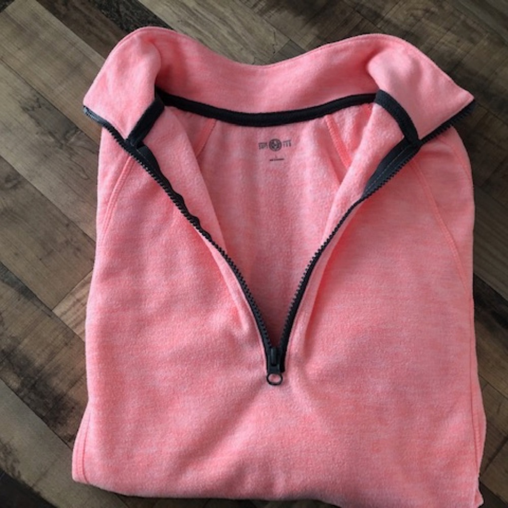 Perfectly Soft Coral Athletic Fleece Pullover with Pockets and quarter zip size